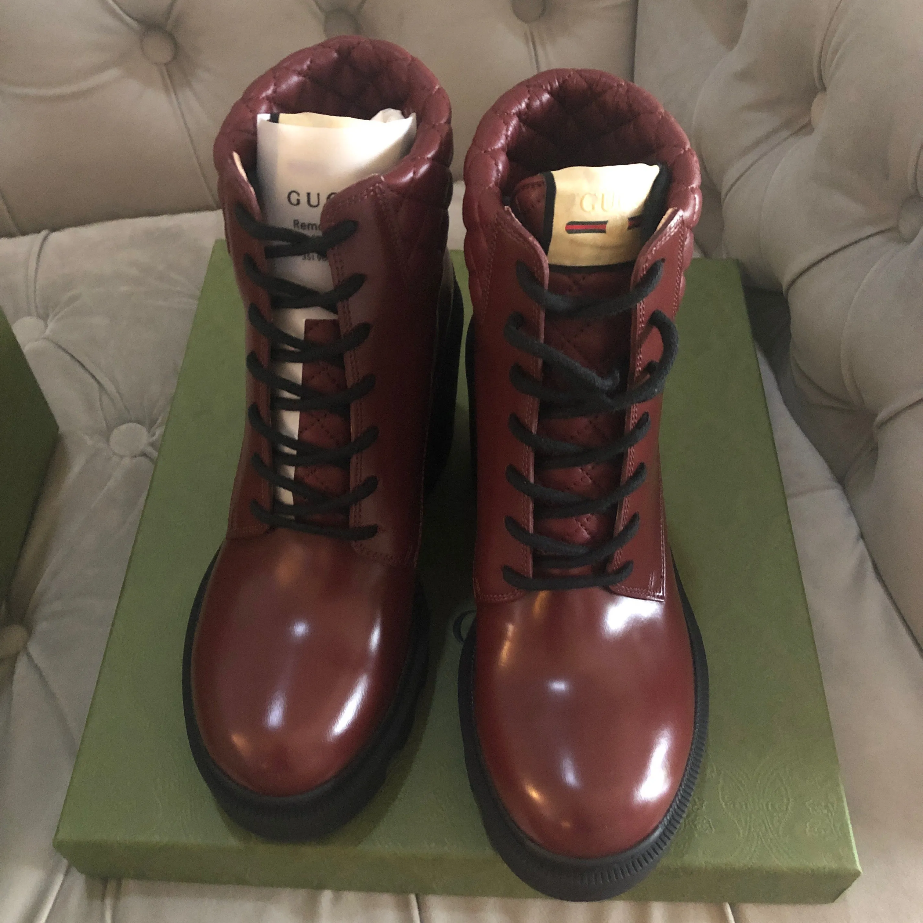 Gucci Leather Trip Boots in Garnet Red