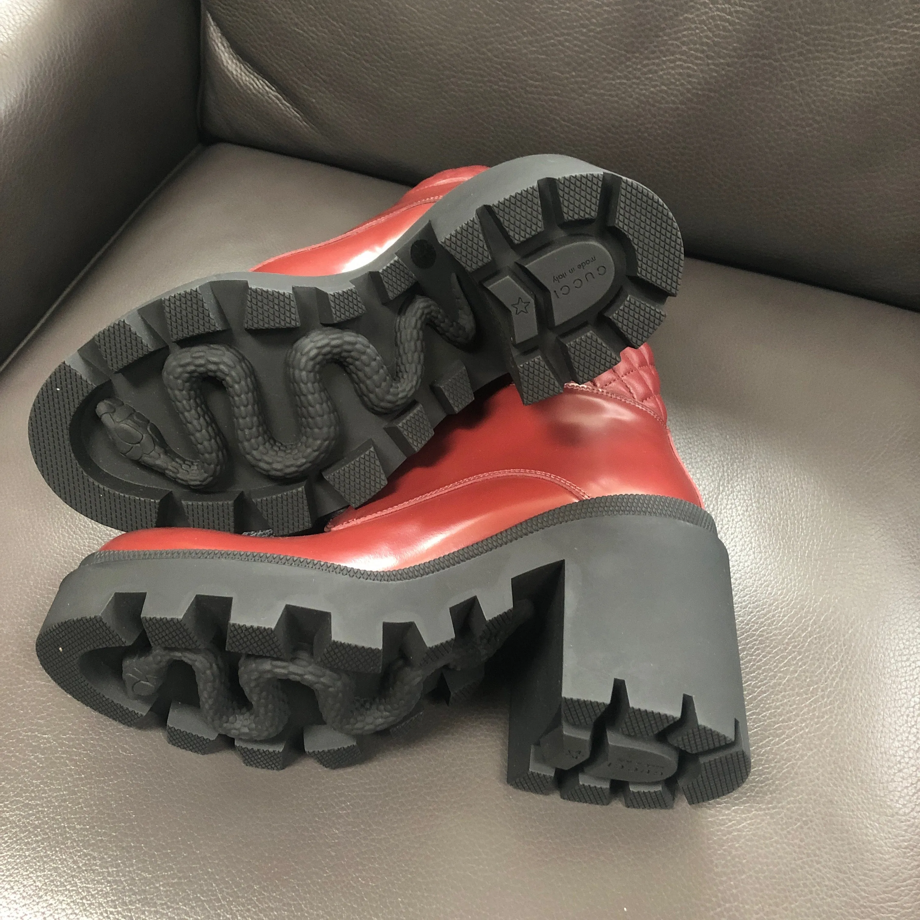 Gucci Leather Trip Boots in Garnet Red