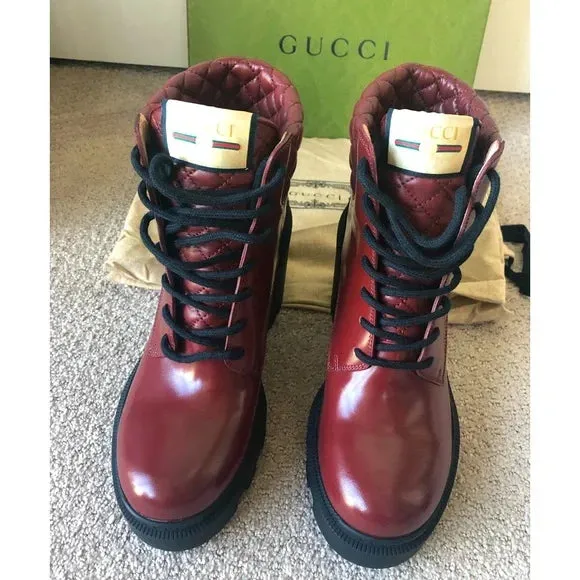 Gucci Leather Trip Boots in Garnet Red