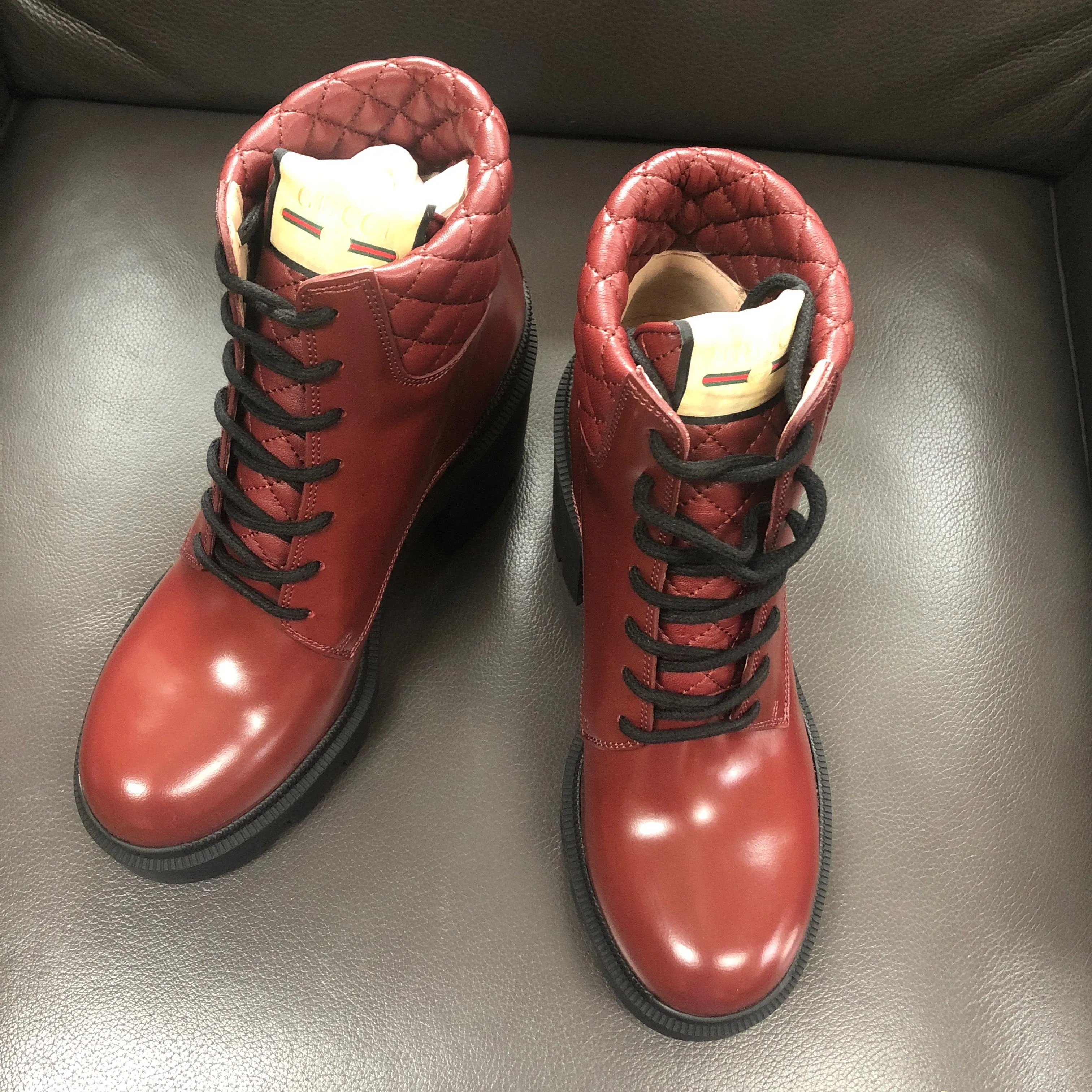 Gucci Leather Trip Boots in Garnet Red