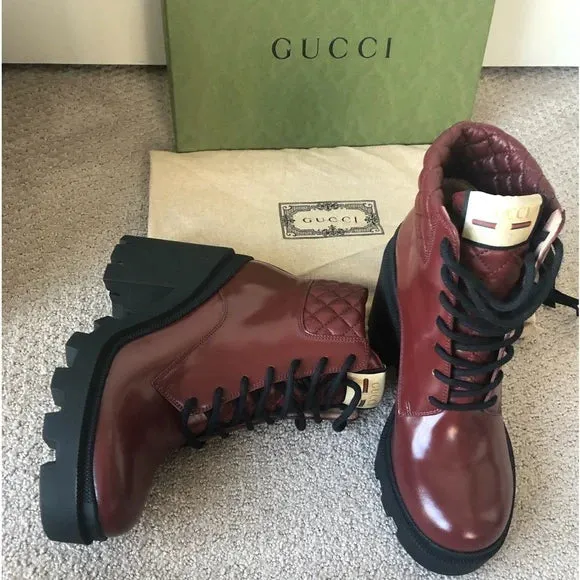 Gucci Leather Trip Boots in Garnet Red
