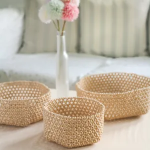 HABI Multipurpose Beaded Basket Tray Set