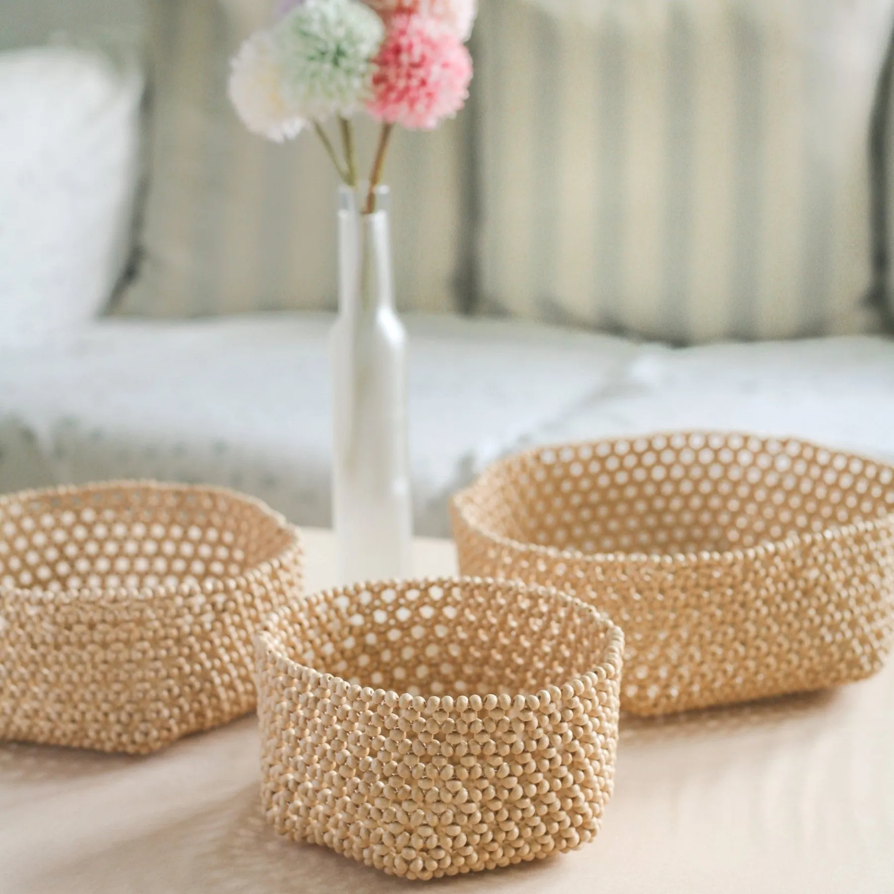 HABI Multipurpose Beaded Basket Tray