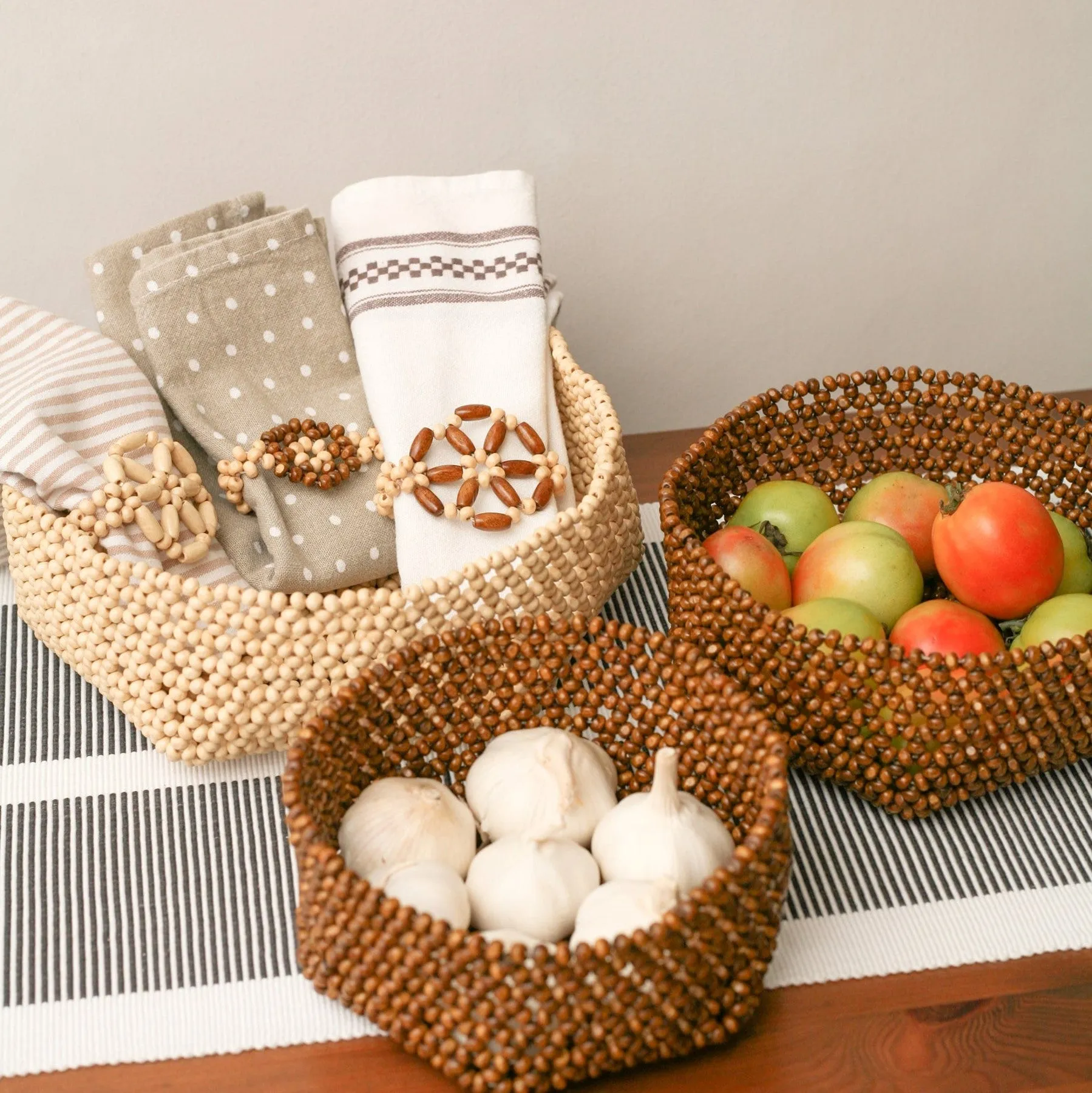 HABI Multipurpose Beaded Basket Tray