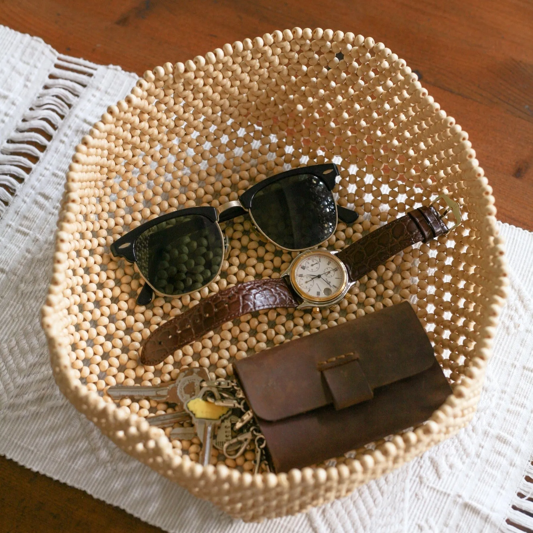 HABI Multipurpose Beaded Basket Tray