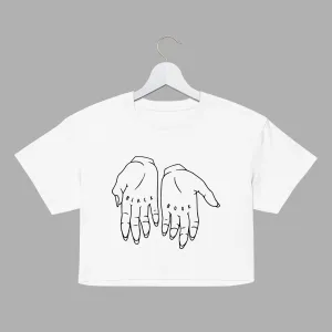 HANDS WOMENS CROP TOP - WHITE / BLACK