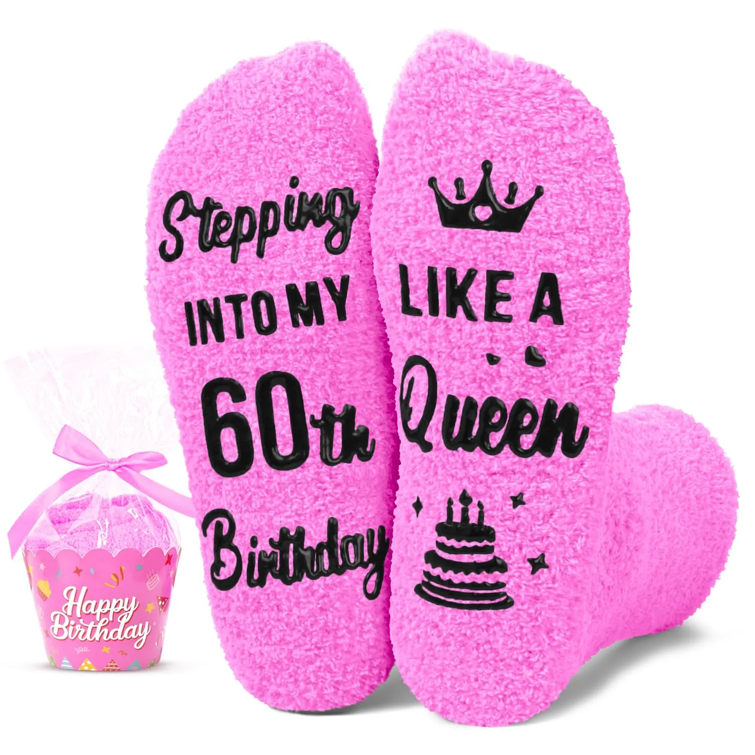 HAPPYPOP 60th Years Old Birthday Gifts for Women - Socks for 60 Year Olds, Gift Ideas for 60 Year Olds, Best Gifts for 60 Year Old Middle Aged Woman In Light Pink