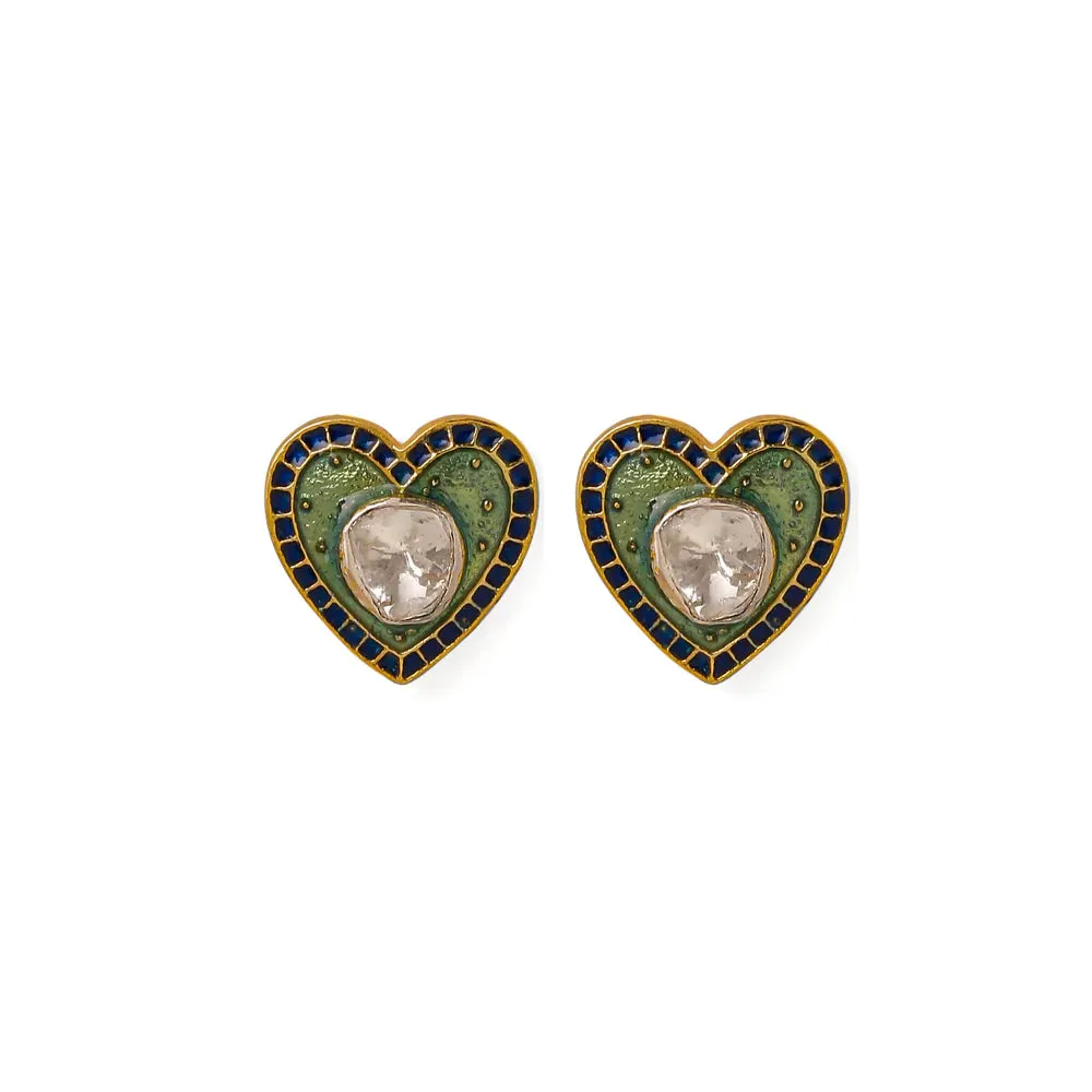 Heart Studs - blue & ivory