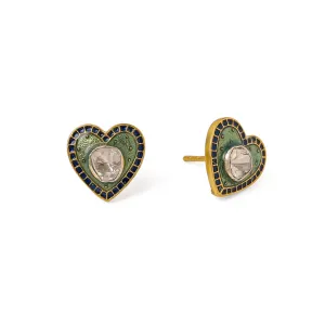 Heart Studs - blue & ivory
