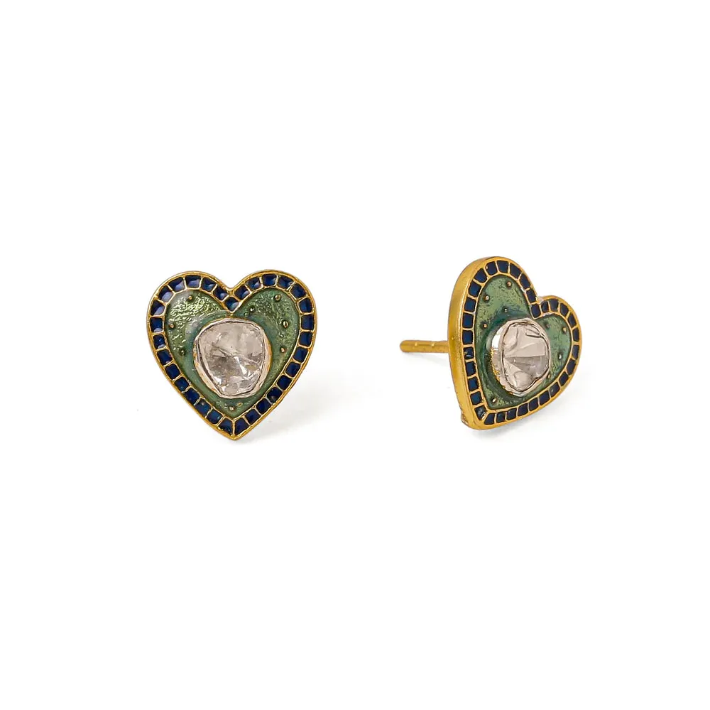Heart Studs - blue & ivory