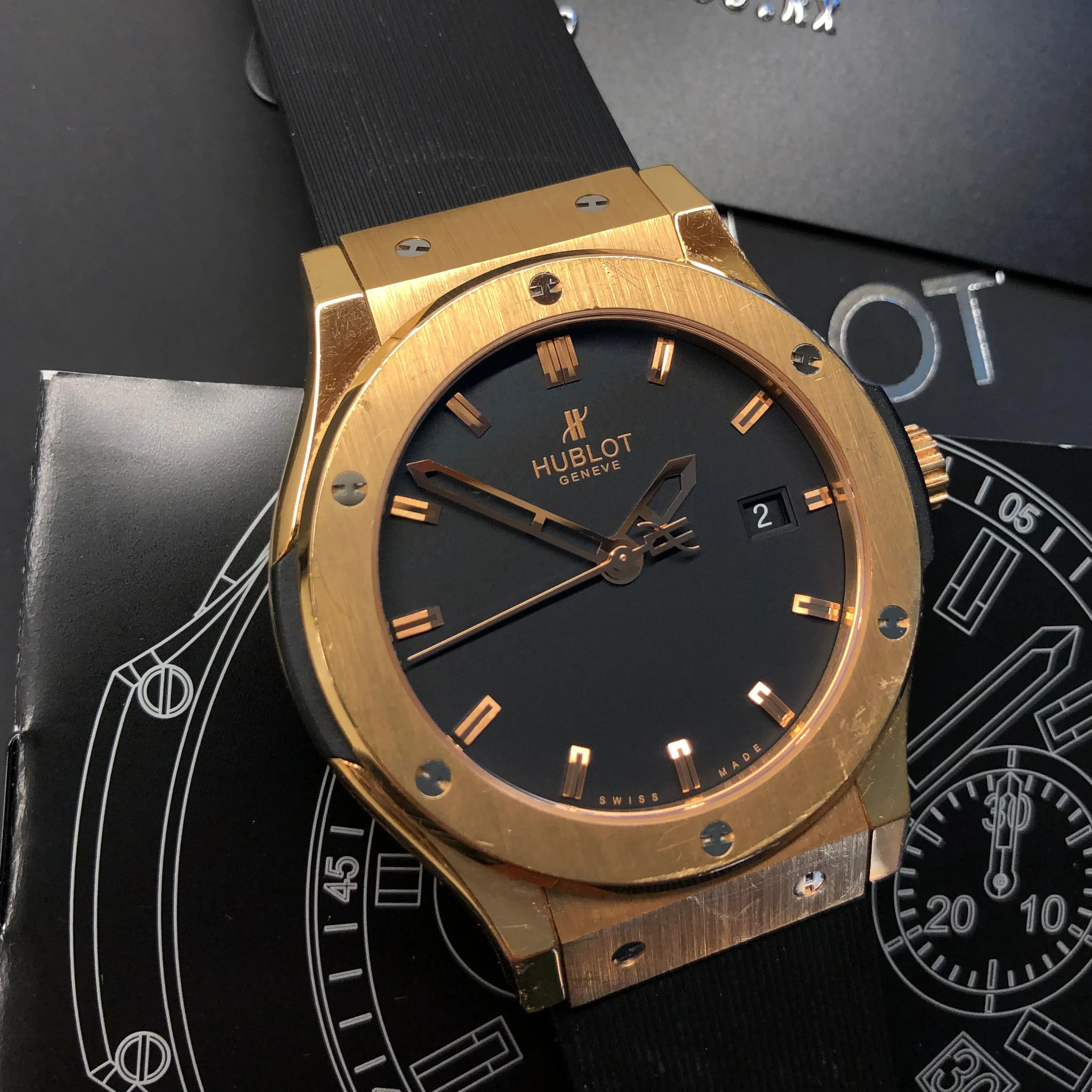 Hublot Classic Fusion 542.PX.1180.RX 18K Rose Gold Rubber 42mm Automatic Wristwatch with Box and Papers