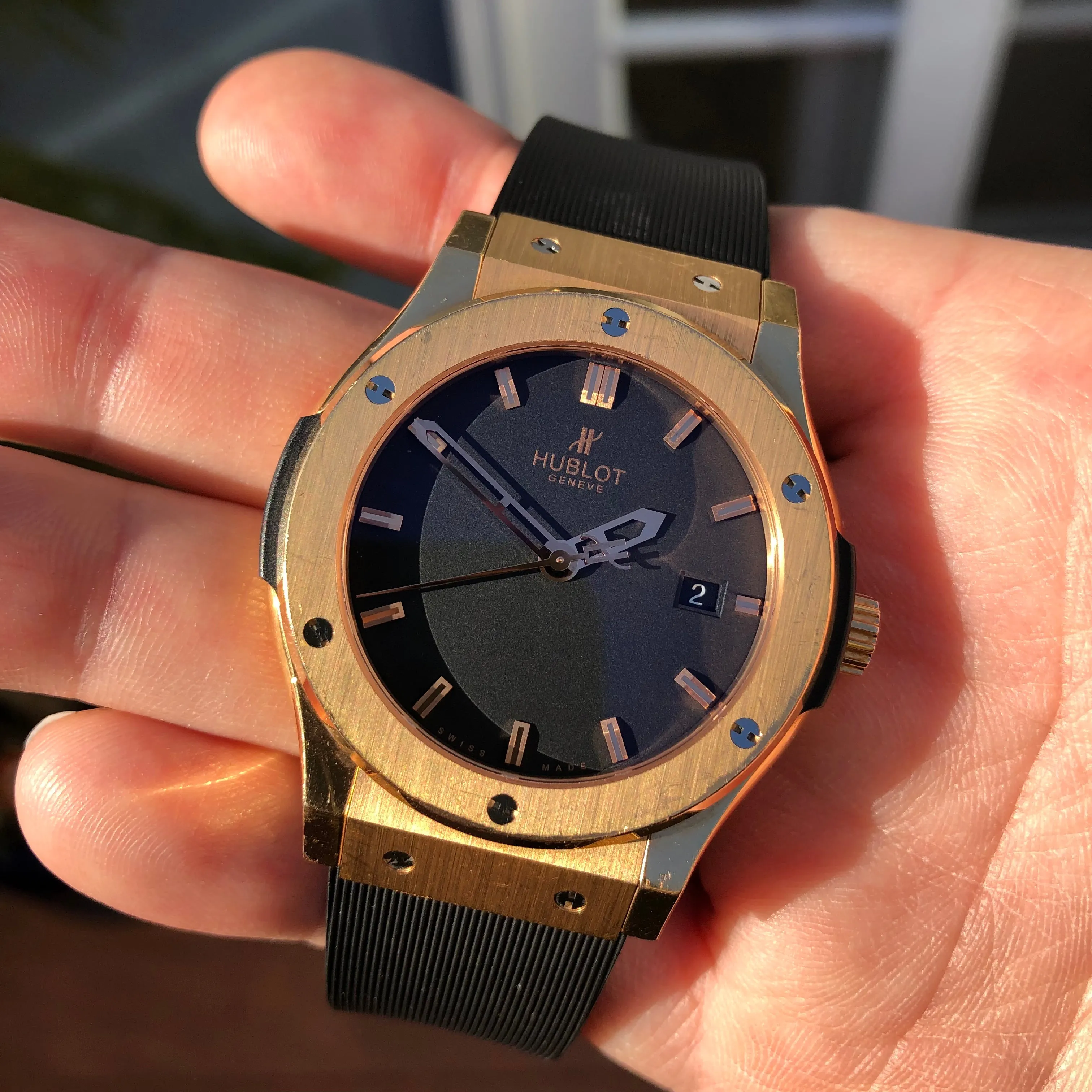 Hublot Classic Fusion 542.PX.1180.RX 18K Rose Gold Rubber 42mm Automatic Wristwatch with Box and Papers