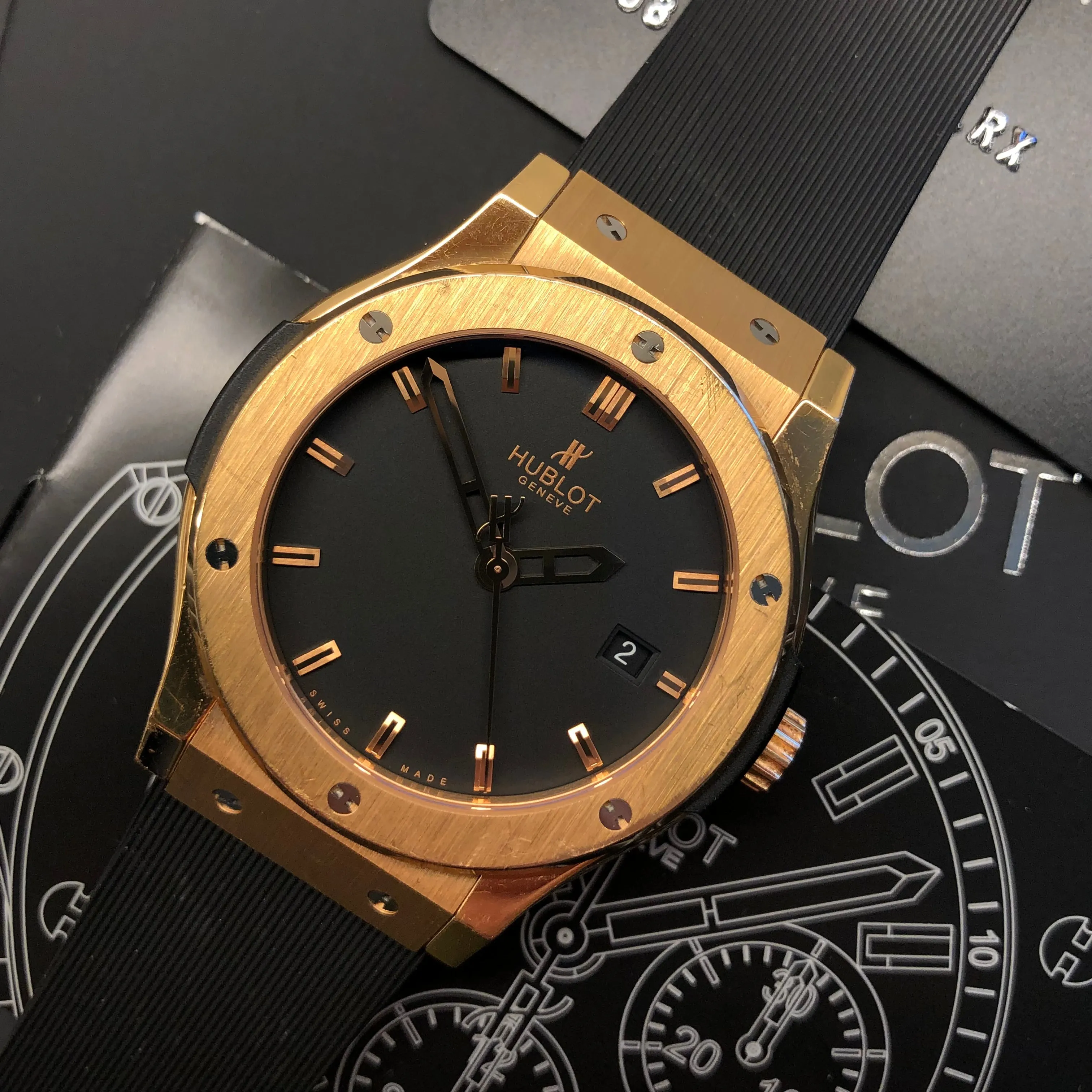 Hublot Classic Fusion 542.PX.1180.RX 18K Rose Gold Rubber 42mm Automatic Wristwatch with Box and Papers