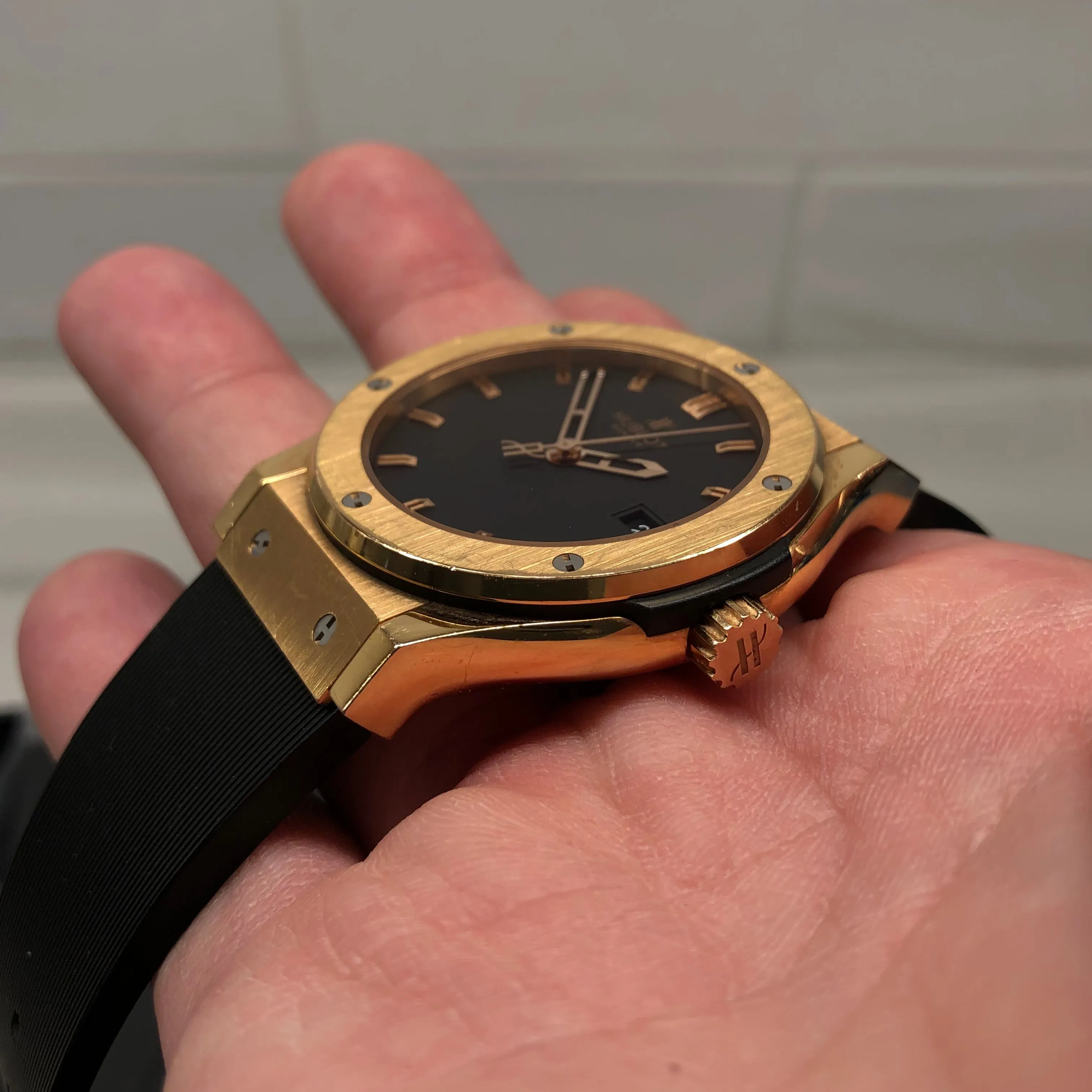 Hublot Classic Fusion 542.PX.1180.RX 18K Rose Gold Rubber 42mm Automatic Wristwatch with Box and Papers