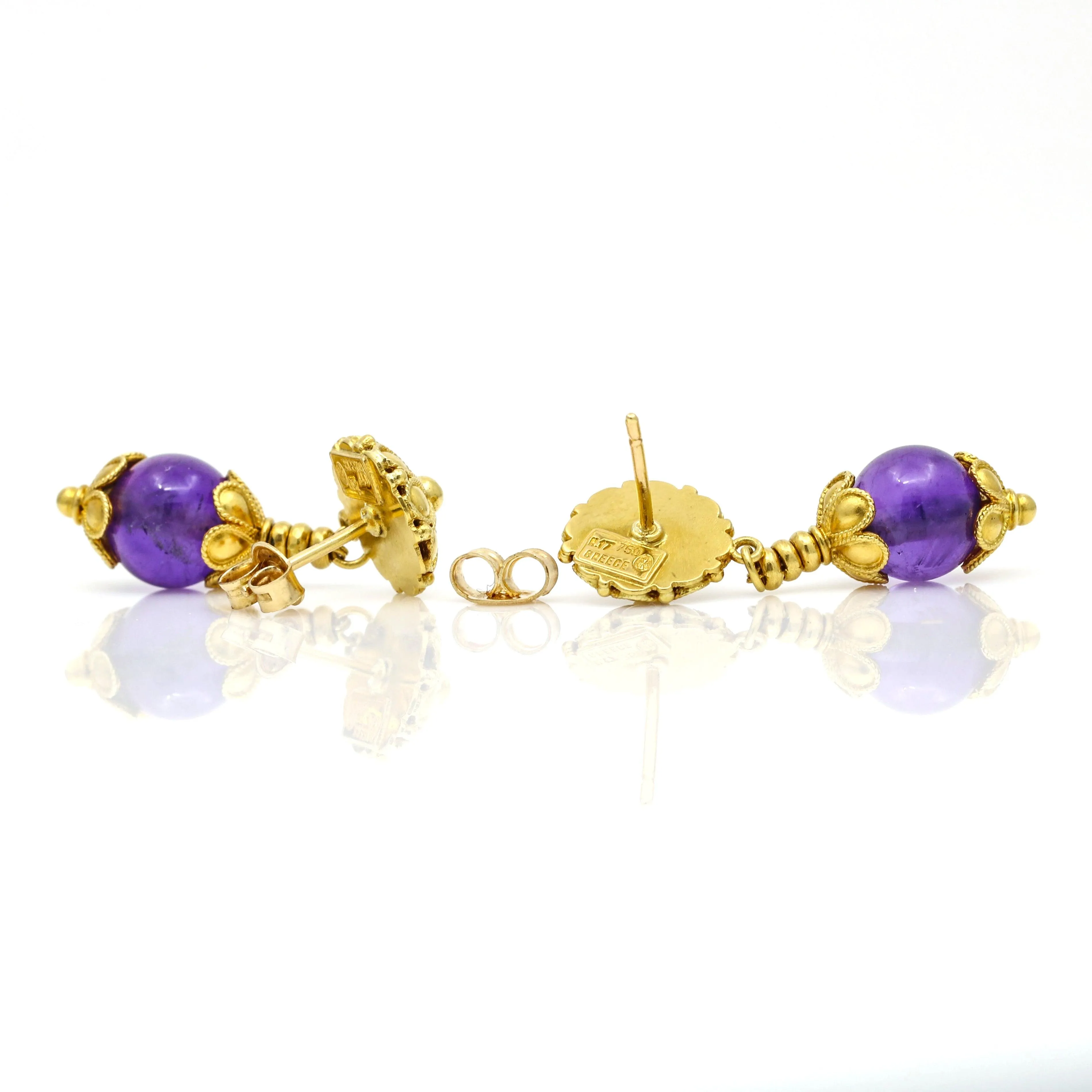 Ilias Lalaounis Drop Dangle Amethyst Earrings 18k Yellow Gold