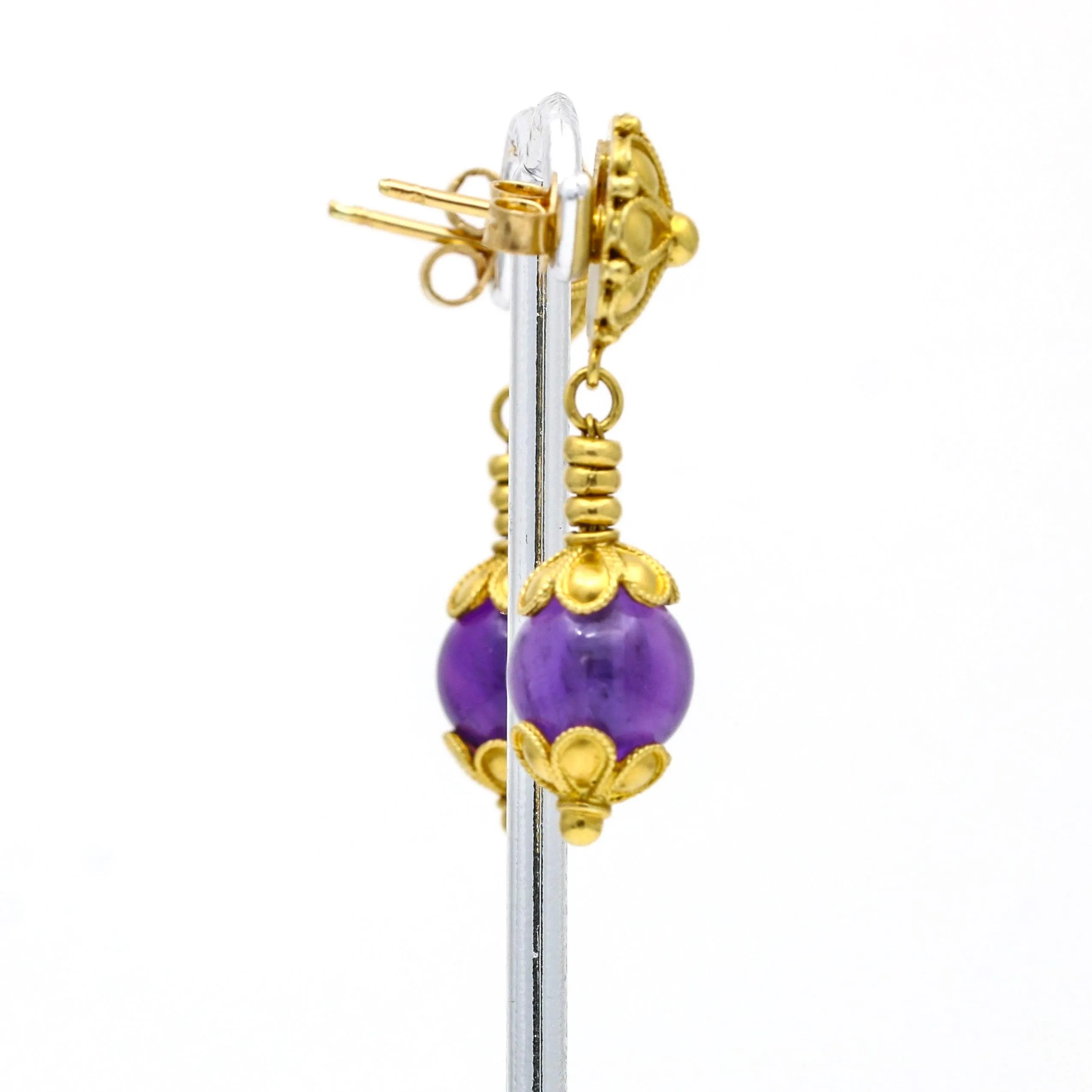 Ilias Lalaounis Drop Dangle Amethyst Earrings 18k Yellow Gold