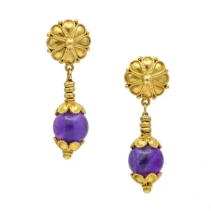 Ilias Lalaounis Drop Dangle Amethyst Earrings 18k Yellow Gold