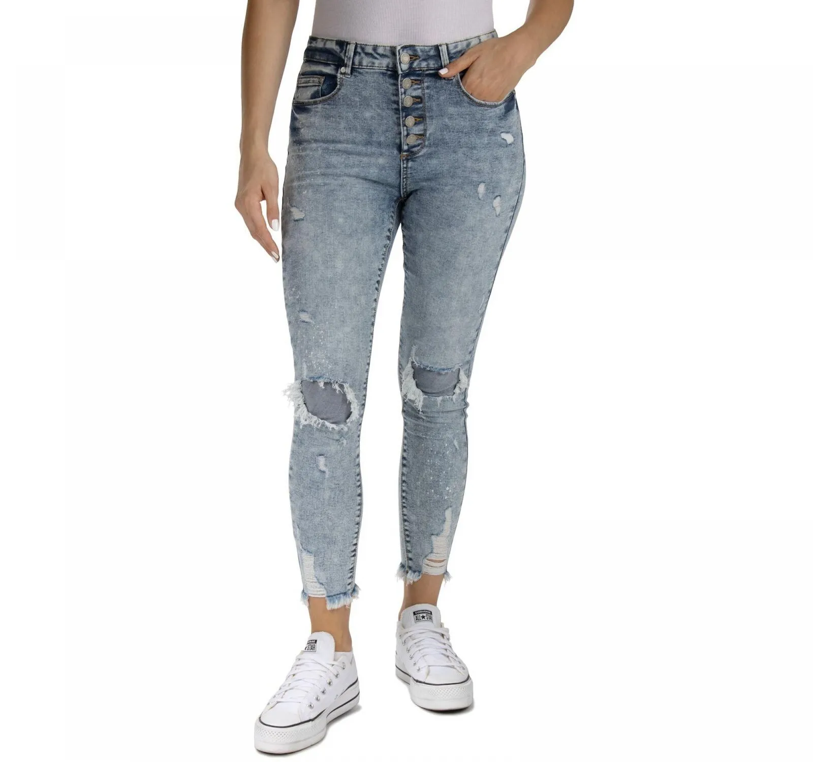 Indigo Rein Juniors' High-Rise Destructed Skinny Jeans Dewdrop Blue 3