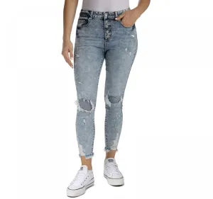 Indigo Rein Juniors' High-Rise Destructed Skinny Jeans Dewdrop Blue 3