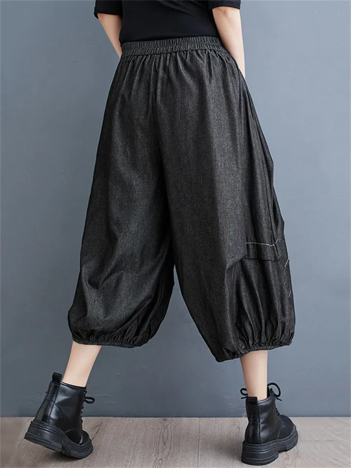 Irregular Pleated Casual Cropped Lantern Jeans for Women