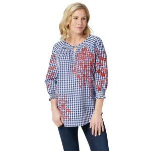 Isaac Mizrahi Live! Women's Gingham Top With Embroidery