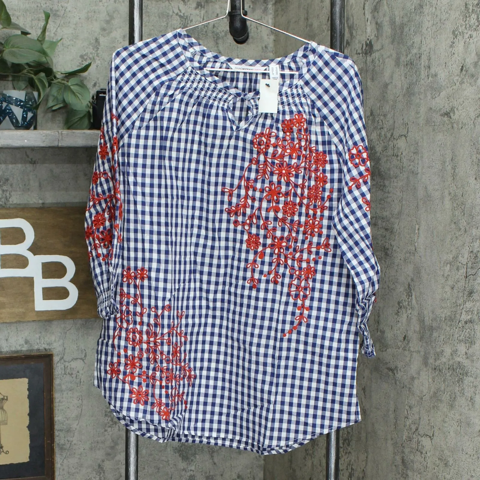 Isaac Mizrahi Live! Women's Gingham Top With Embroidery