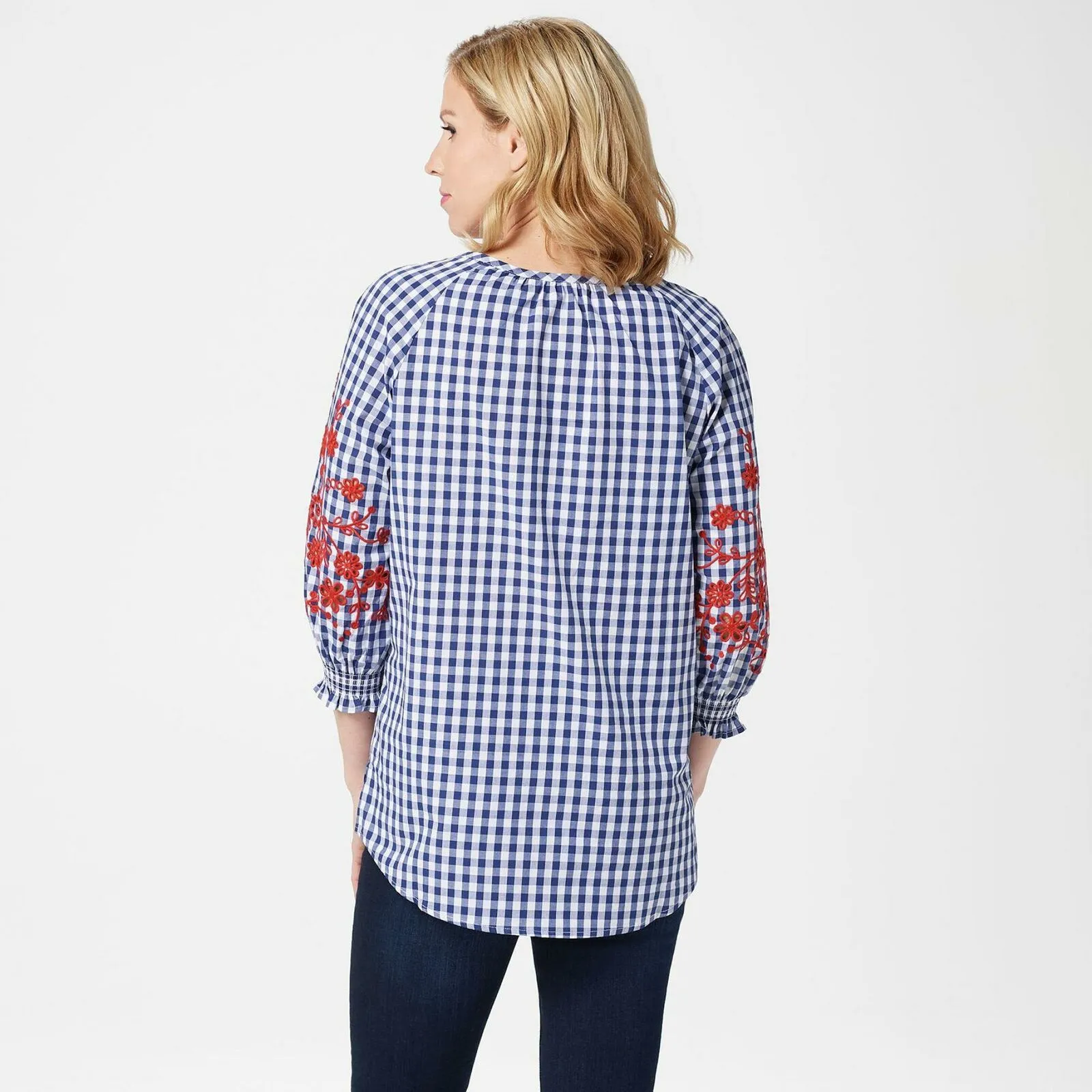 Isaac Mizrahi Live! Women's Gingham Top With Embroidery