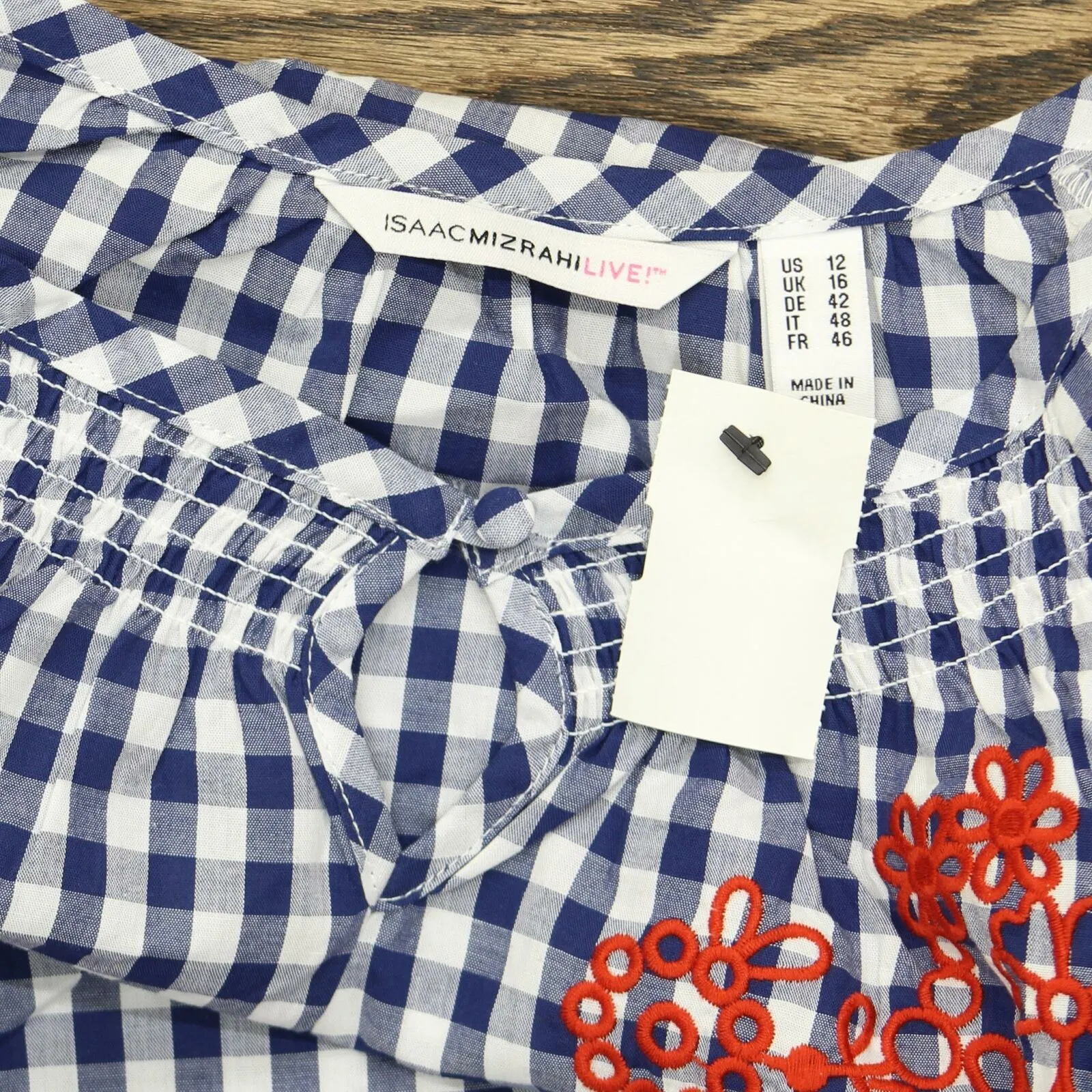 Isaac Mizrahi Live! Women's Gingham Top With Embroidery