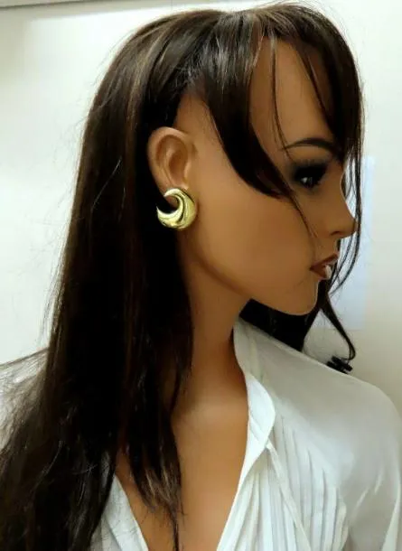 Islam Arab Domed Crescent Left Right Lobe Earrings 18kt HIgh Shine 12355