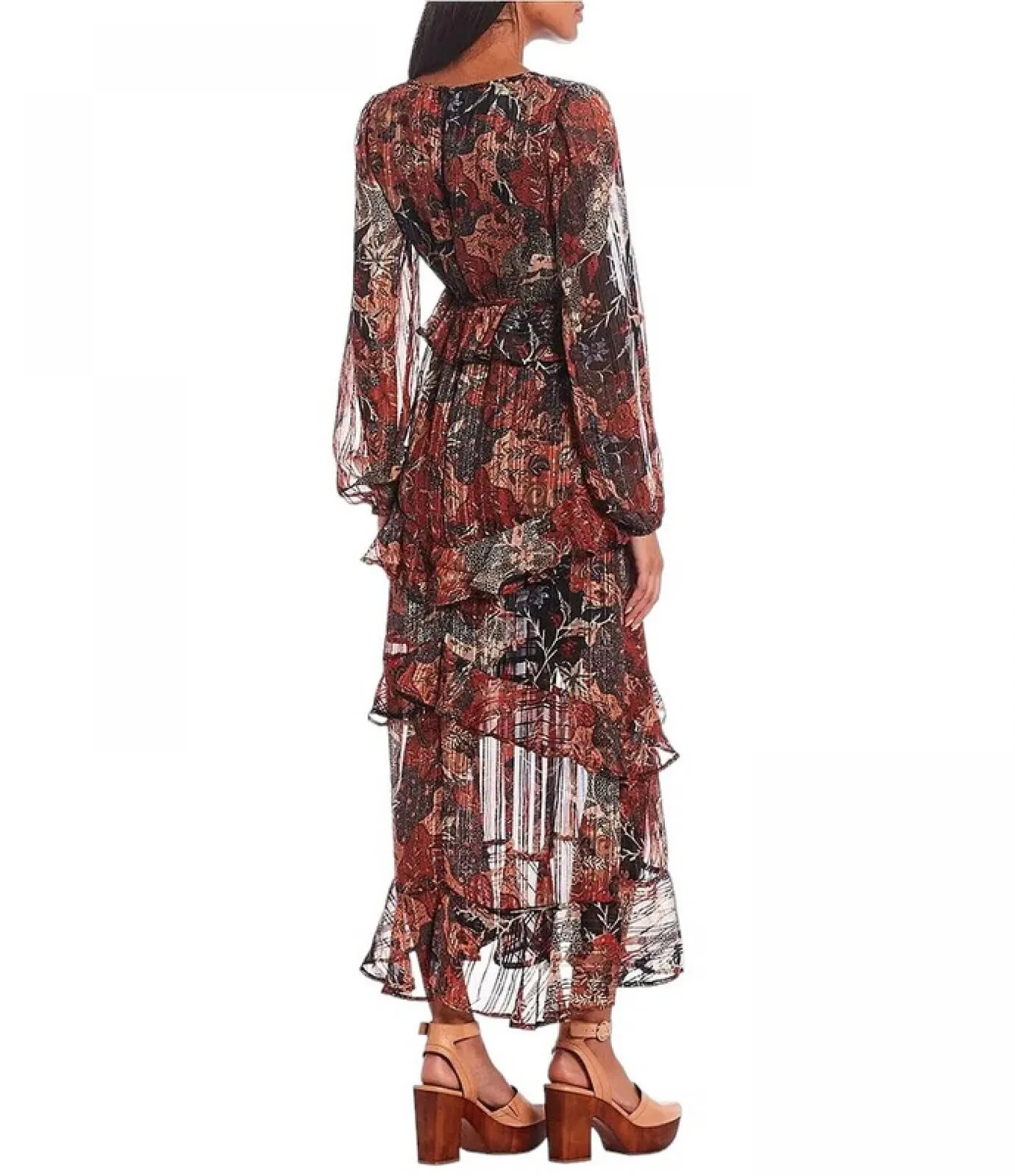 Jessica Simpson Women's Bianca Long Sleeve Waist Cutout Floral Print Maxi Dress