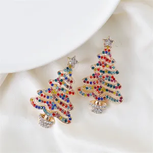 Jewel-Tone Cubic Zirconia & 18K Gold-Plated Christmas Tree Drop Earrings