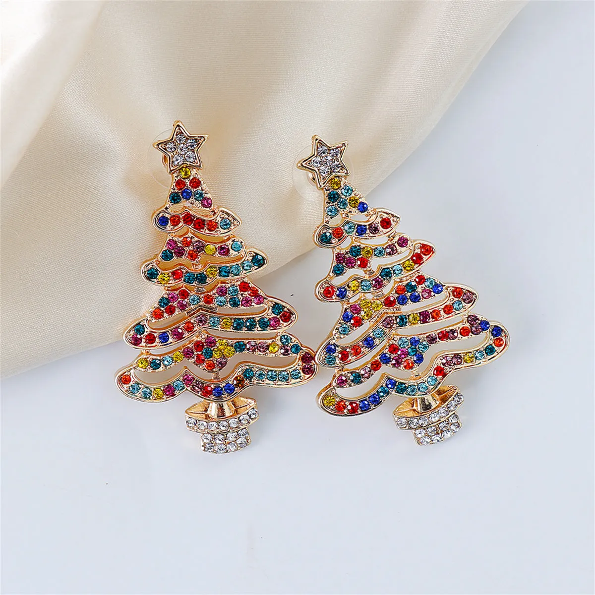 Jewel-Tone Cubic Zirconia & 18K Gold-Plated Christmas Tree Drop Earrings