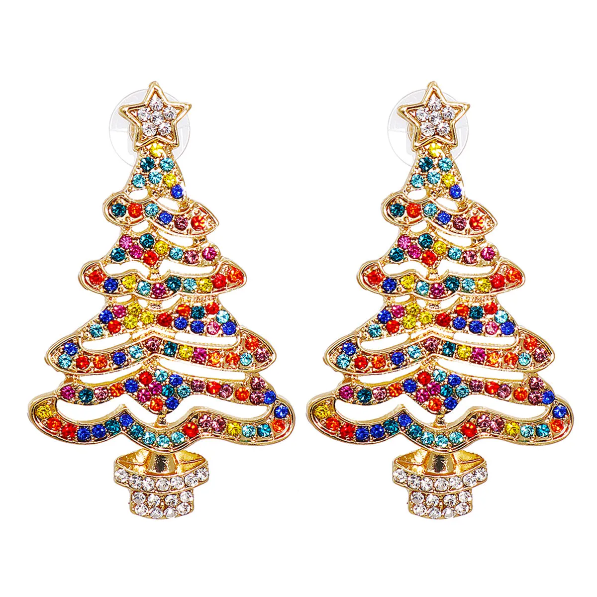 Jewel-Tone Cubic Zirconia & 18K Gold-Plated Christmas Tree Drop Earrings