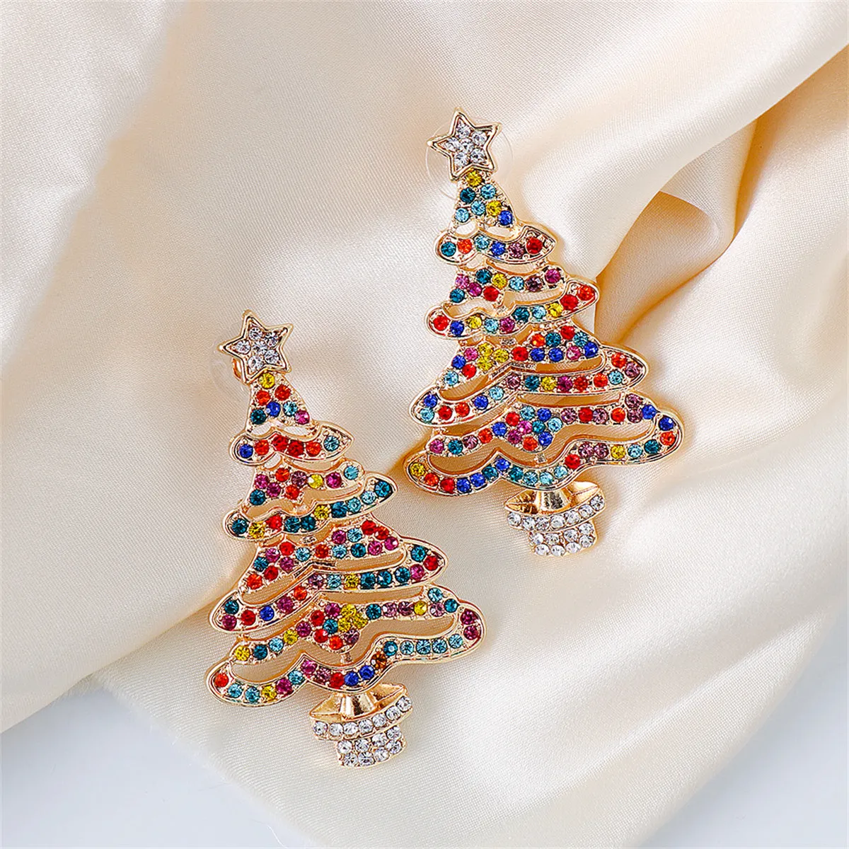 Jewel-Tone Cubic Zirconia & 18K Gold-Plated Christmas Tree Drop Earrings