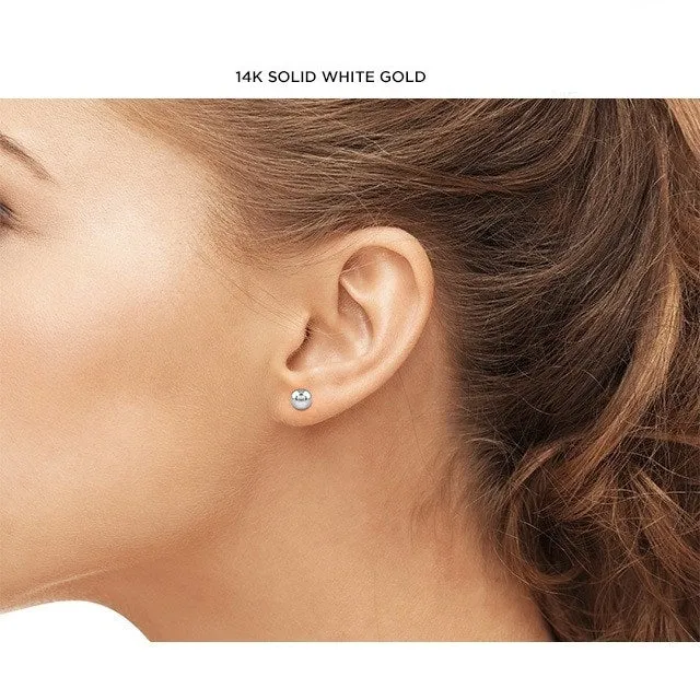 JewelMore 14K Yellow Ball Earrings High Polished 3MM - 8MM 14K with Silicone Protected 14k Gold Pushbacks 100% Real 14K Gold.
