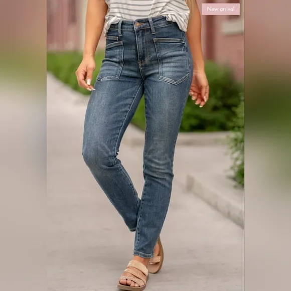 Judy Blue HR Vintage Wash Pocket Relaxed Jeans Slim Straight Skinny Various NEW