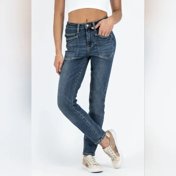 Judy Blue HR Vintage Wash Pocket Relaxed Jeans Slim Straight Skinny Various NEW