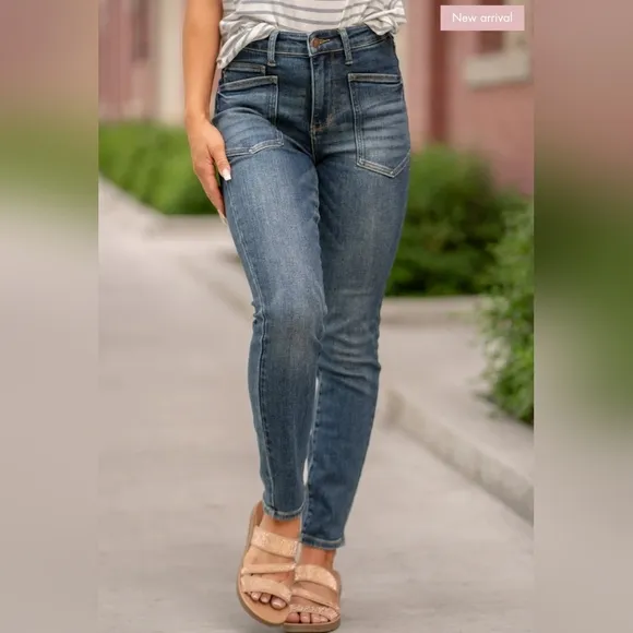 Judy Blue HR Vintage Wash Pocket Relaxed Jeans Slim Straight Skinny Various NEW