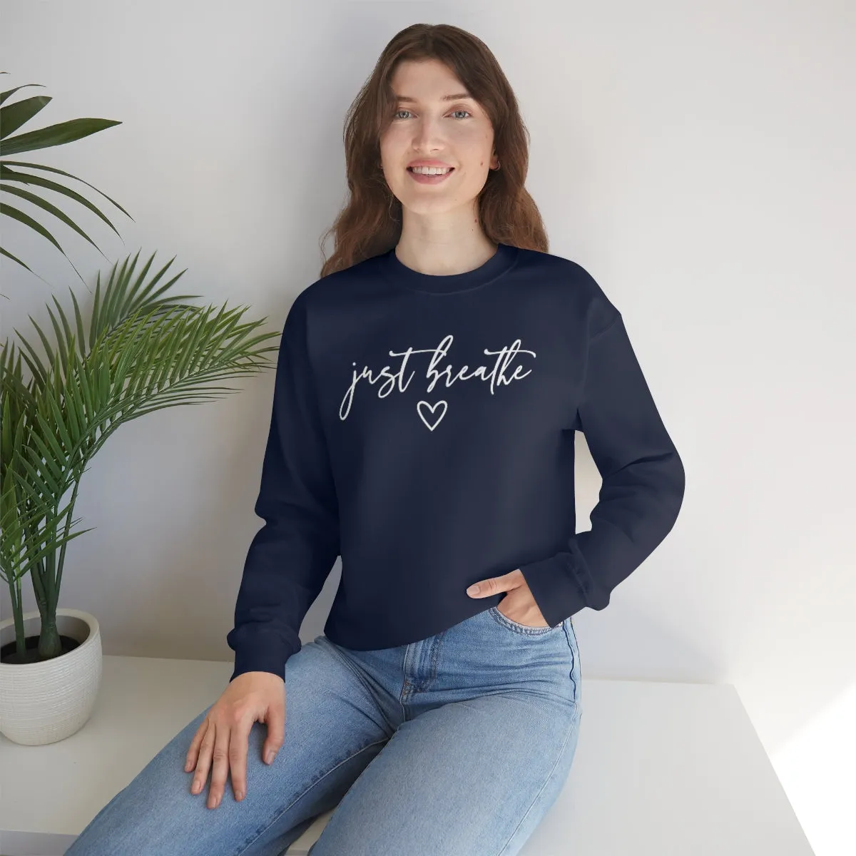 Just Breathe in White Lettering-Unisex Heavy Blend Crewneck Sweatshirt