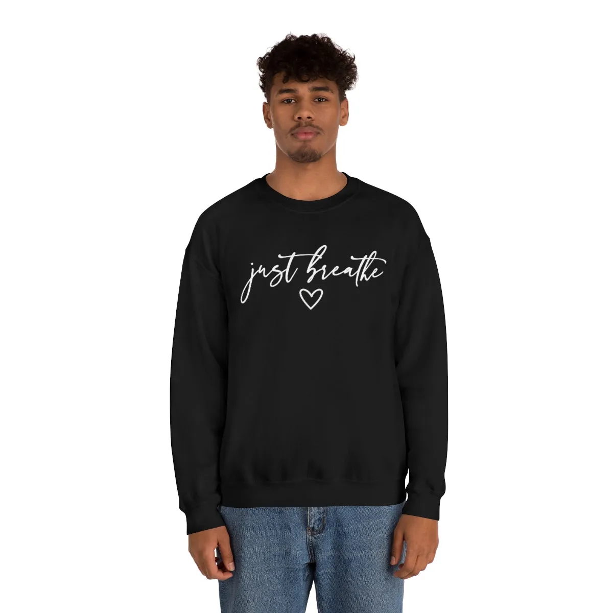Just Breathe in White Lettering-Unisex Heavy Blend Crewneck Sweatshirt