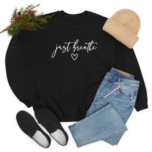Just Breathe in White Lettering-Unisex Heavy Blend Crewneck Sweatshirt