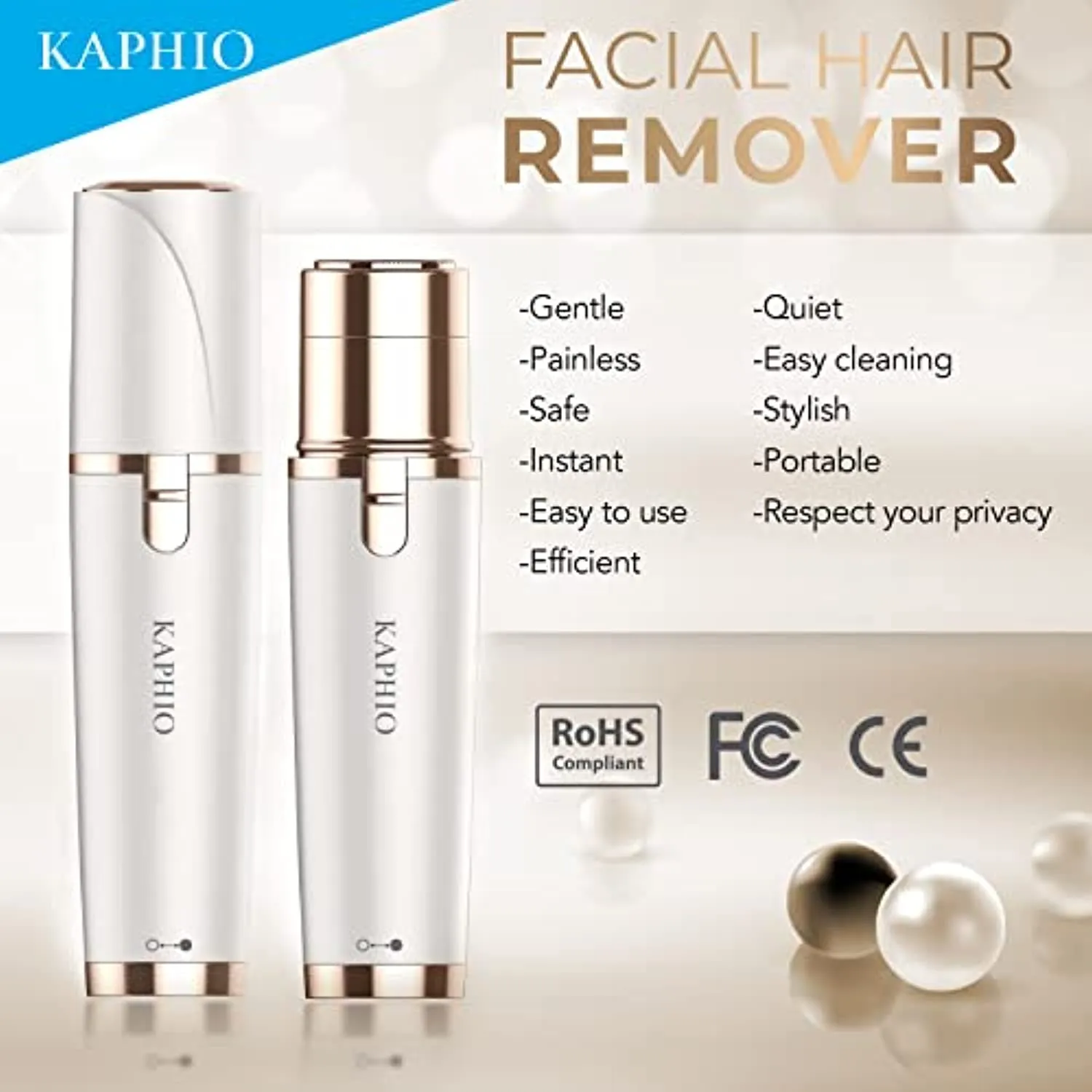 Kaphio Facial Hair Removal for Women, Painless Hair Remover, Hair Remover for Peach Fuzz, Chin, Cheek Hair, Upper Lip.(Pearl White)