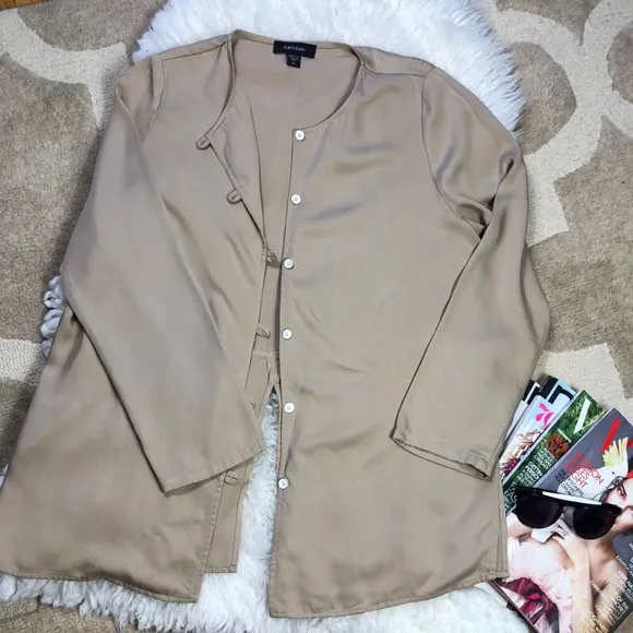 Karen Kane Womens Beige Button Down Jacket M