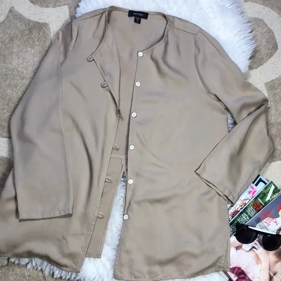 Karen Kane Womens Beige Button Down Jacket M