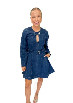 Karina Grimaldi Laura Denim Mini Dress - Blue