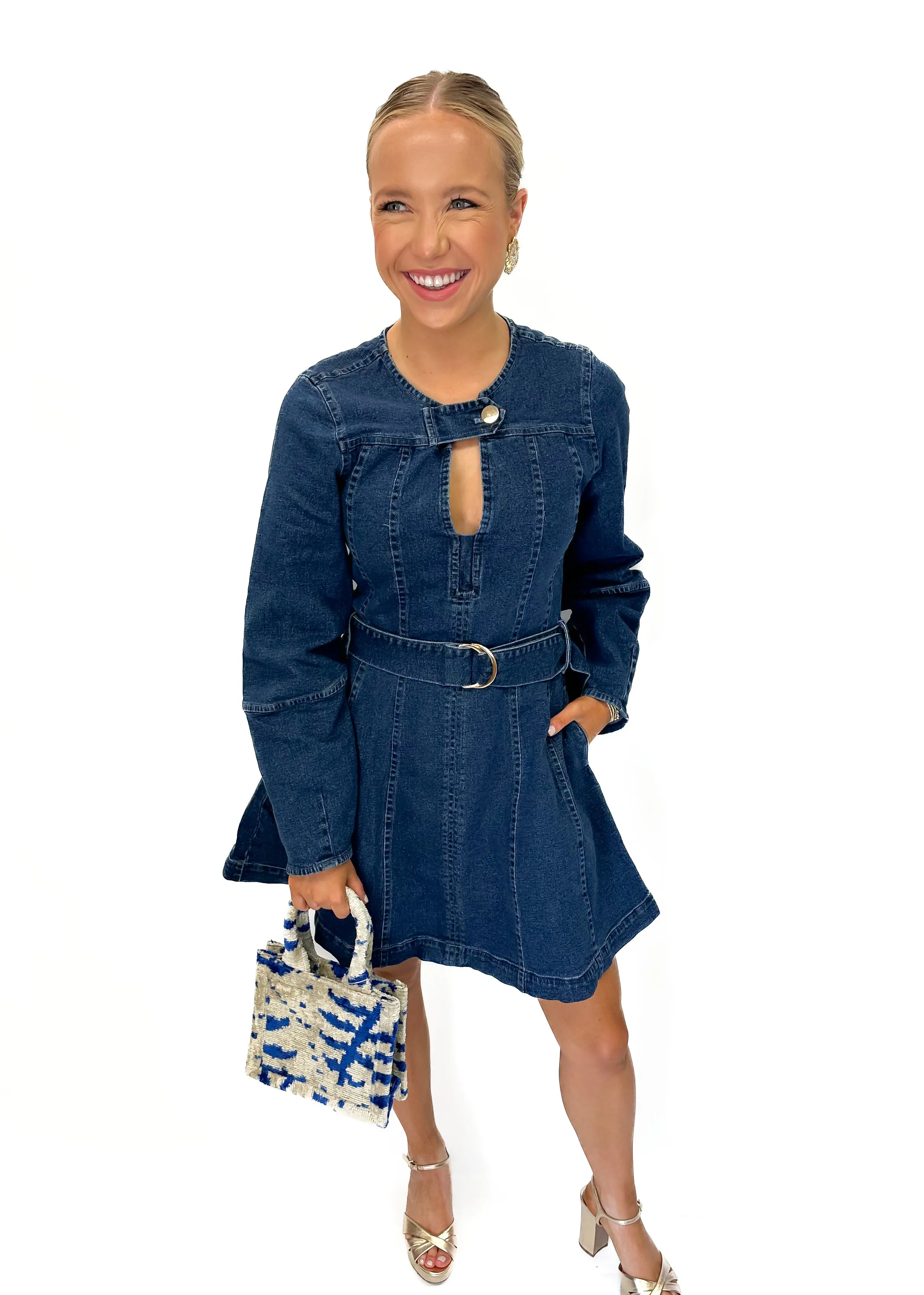 Karina Grimaldi Laura Denim Mini Dress - Blue