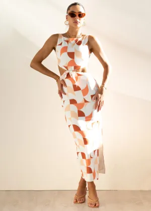 Kiaan Midi Dress - Peach Geo