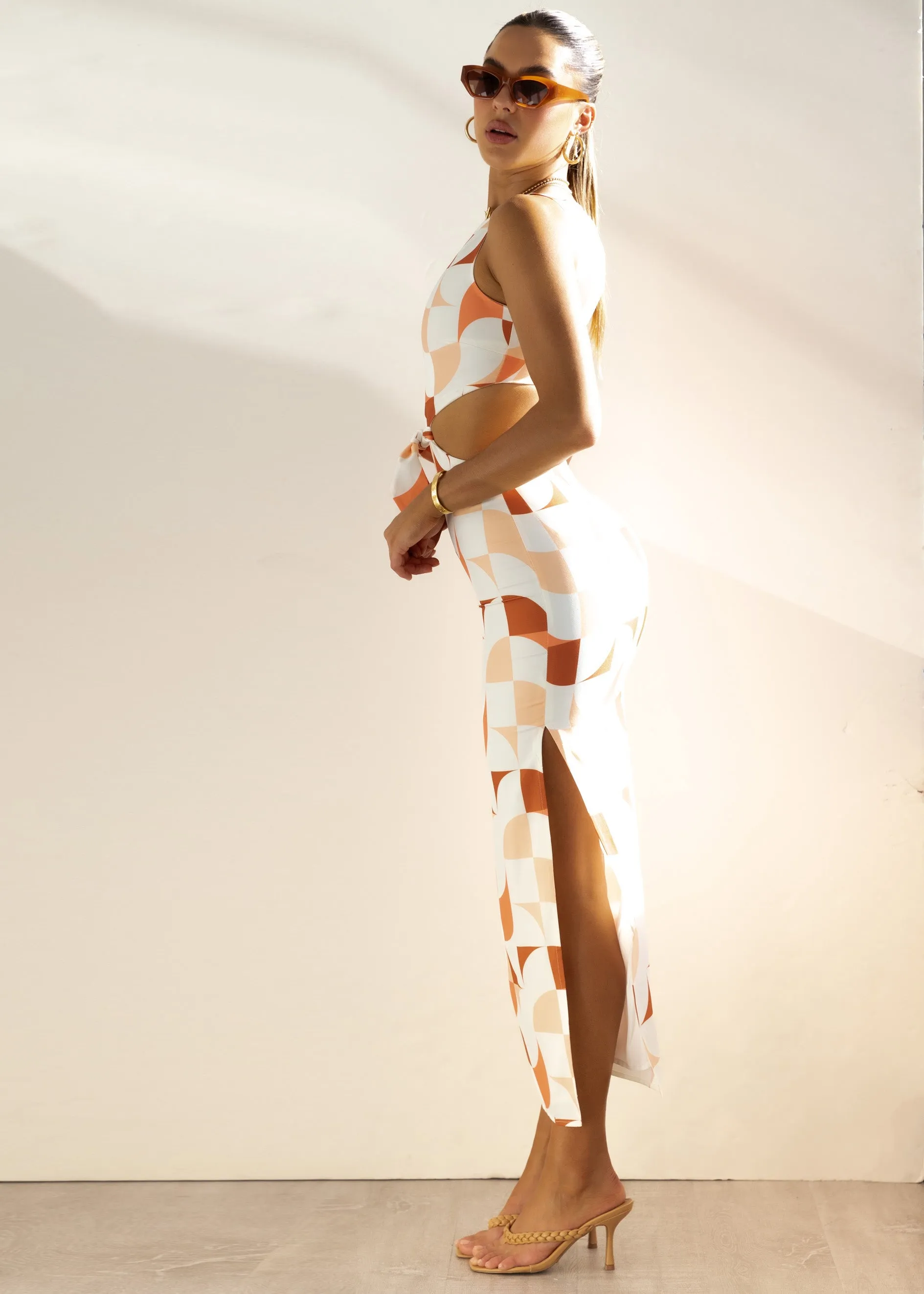 Kiaan Midi Dress - Peach Geo