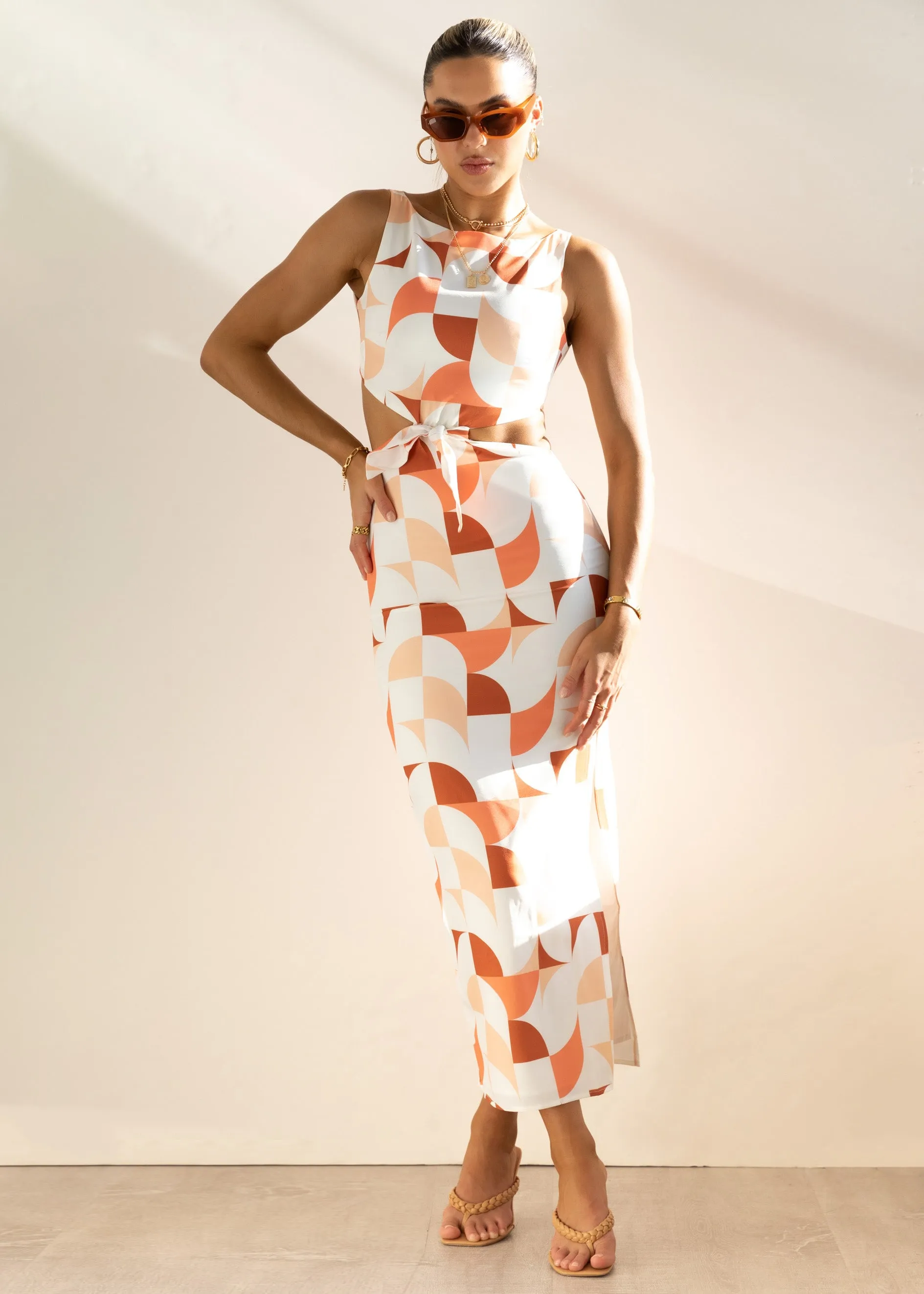 Kiaan Midi Dress - Peach Geo