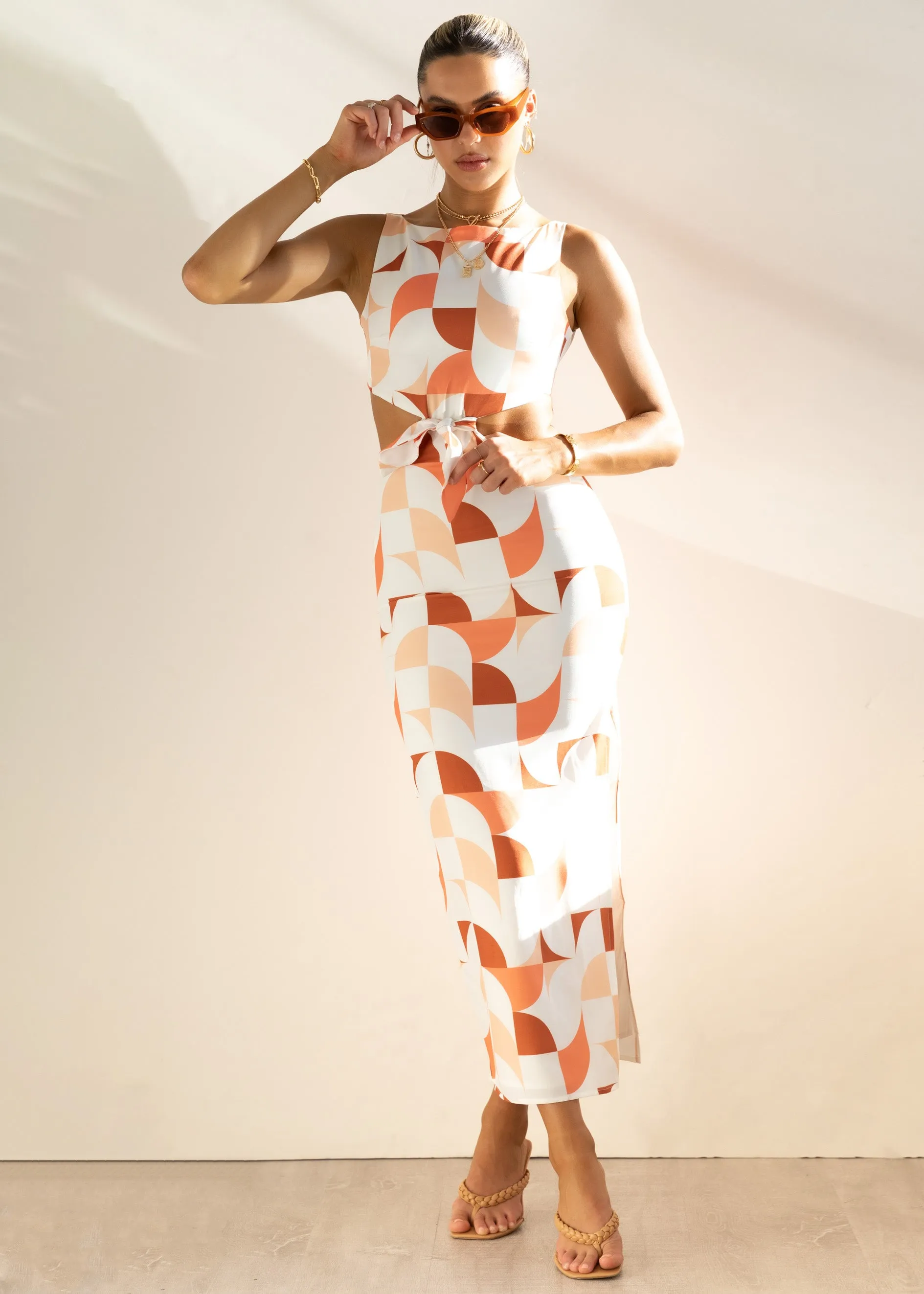 Kiaan Midi Dress - Peach Geo